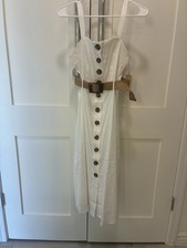 NWT CLASSIC White Forever 21 sleeveless midi dress SZ XS brown buttons belt