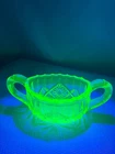 URANIUM GLASS Vintage L.E. SMITH Heritage Depression open 2-Handled Sugar Bowl