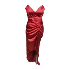Y2K Red Satin Slip Dress Ruched Hem Spaghetti Strap Coquette Prom Cocktail Sz M