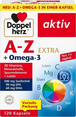 Doppelherz A-Z + Omega-3 Extra - 20 Vitamine, 180 g (1er Pack), Rotbraun