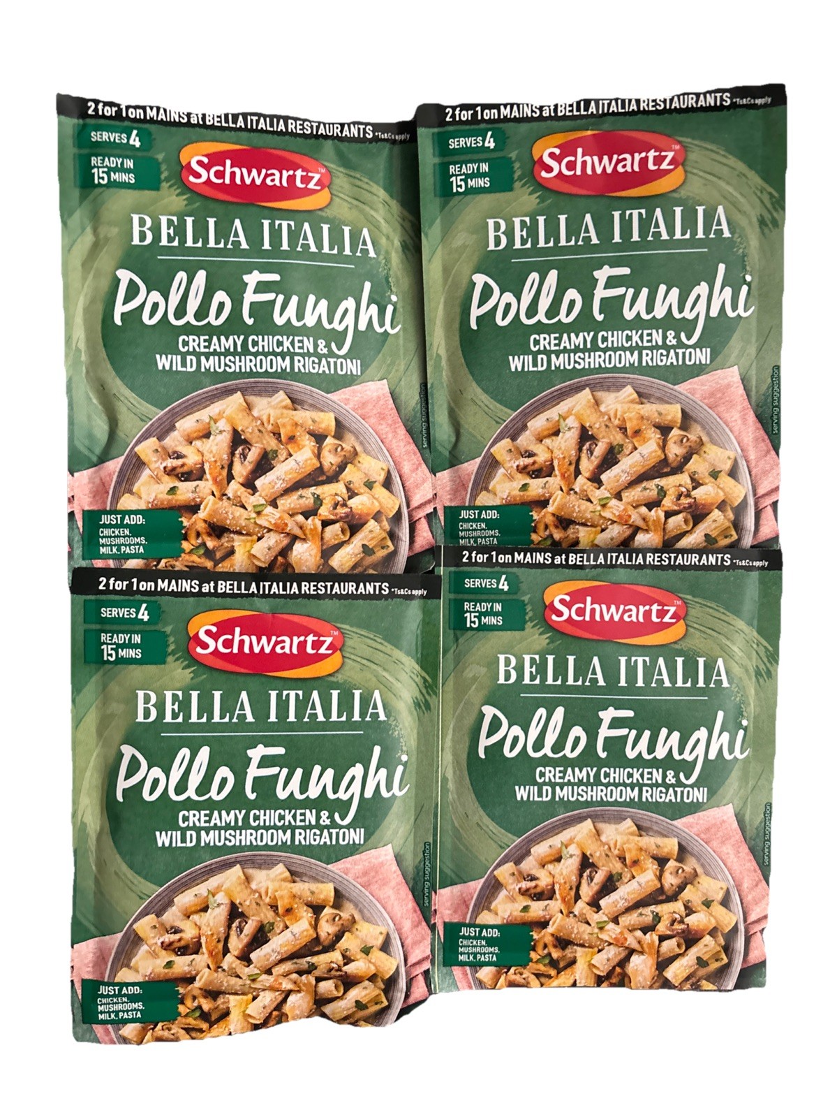 4x Schwartz Bella Italia Pollo Funghi Mix 30g  Chicken & Wild Mushroom Sep 2027