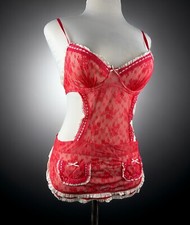 NWT Victoria s Secret Maid Lingerie Teddy Red Mesh Lace Babydoll 34C Nightwear