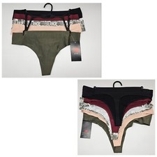 NEW BALANCE 5 Pack Women's L XL Logo Thong Panties Black Wine Sage Green Beige