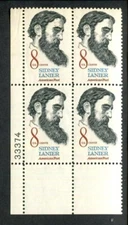 US Plate Block MNH # 1446  8c Sidney Lanier   33374 LL, 7b671