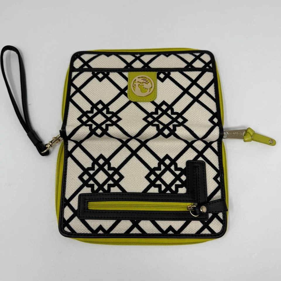 Cartera de muñeca Spartina 449 negra verde lino cuero Daufuskie Island clutch Foto 4 de 4