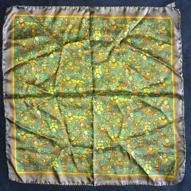Salvatore Ferragamo Vintage 100% Silk Pocket Square/Kerchief 16 X 16 Asian Theme Foto 2 de 4