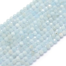 Natural Aquamarine Beads Strands, Faceted, Round, 3mm hole: 0.5mm. 15.35 inch
