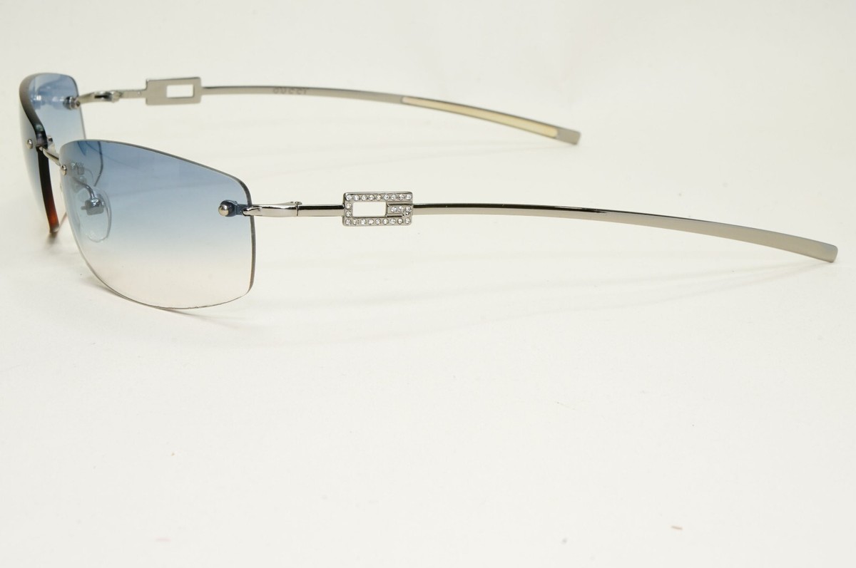 Gucci Sunglasses 1997 Vintage Rimless Silver Blue GG 1784/STRASS