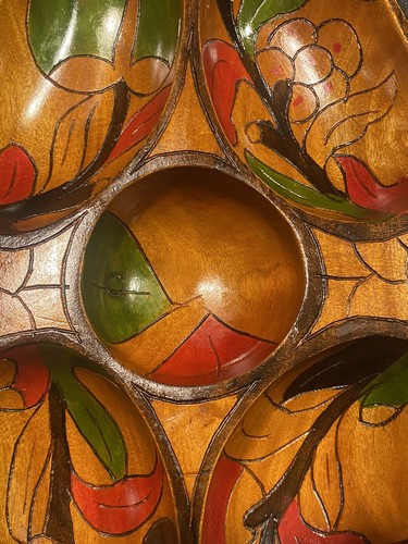 Vintage hand carved and painted wooden snack tray bowl dish tropical boho - Picture 5 of 8
