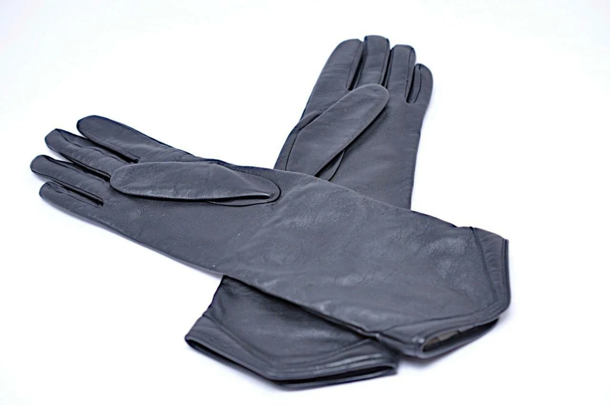 Aristide Moto Style Embroidered Black Leather Gloves Silk Lined NWOT Size 8