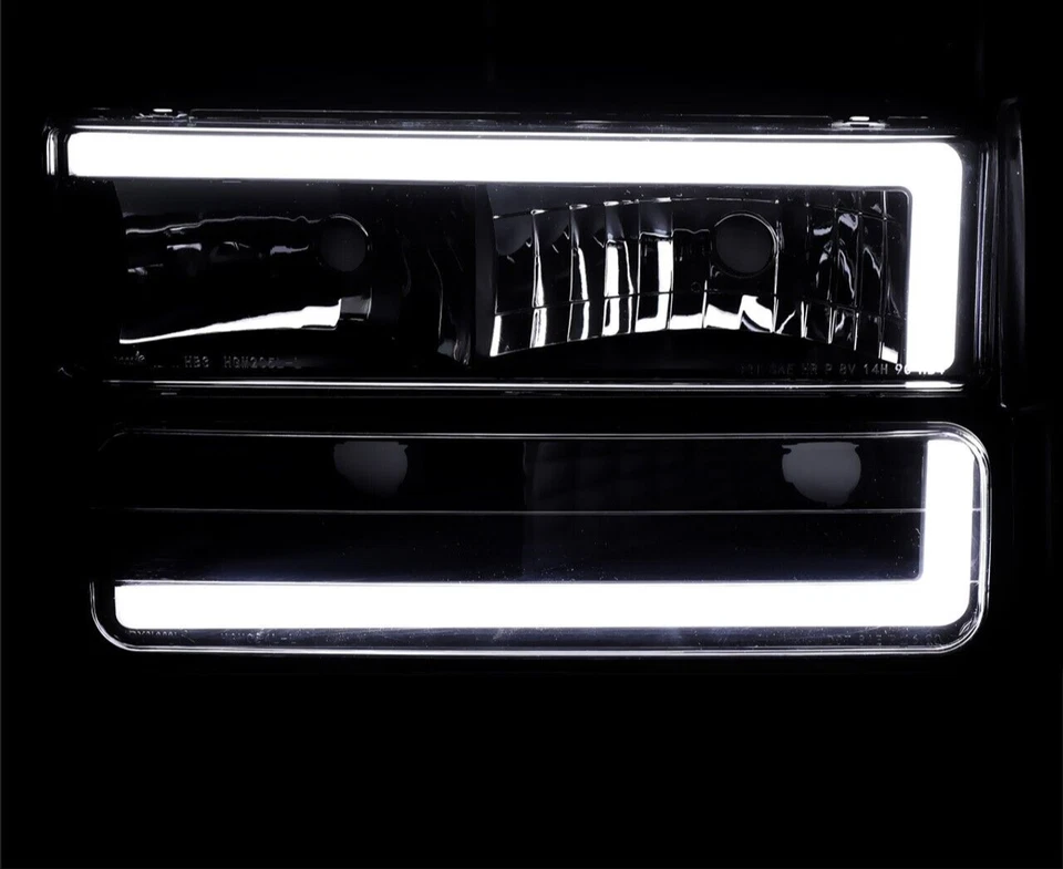 Faros negros para GMC Sierra Yukon 94-98 + señales de giro + esquina de 4 piezas con fibra DRL C Foto 2 de 3