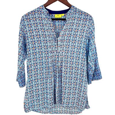 Roberta Roller Rabbit Sz Small 3/4 Sleeve Blue Blouse Shirt Top Summer Orange