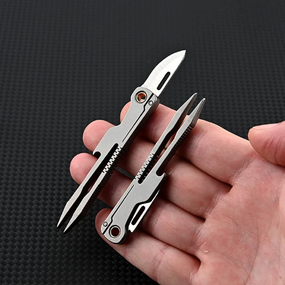 Multi-tool Folding Knife Tweezer Plier Hunting Survival Camp D2 Steel Keychain S