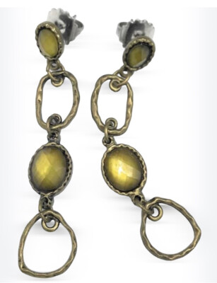 Lia Sophia ''Pistachio  Antique Gold w/Green Resin Stones Drop Dangle Earrings