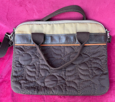 FOSSIL KEY-PER ~ LARGE BROWN QUILTED FLORAL PADDED BRIEFCASE FOSSIL KEY-PER ~ LARGE BROWN QUILTED FLORAL PADDED BRIEFCASE