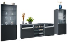 Wohnwand Lowboard Vitrine Wohnzimmer Granada Anthrazit matt Hochglanz Naturtöne
