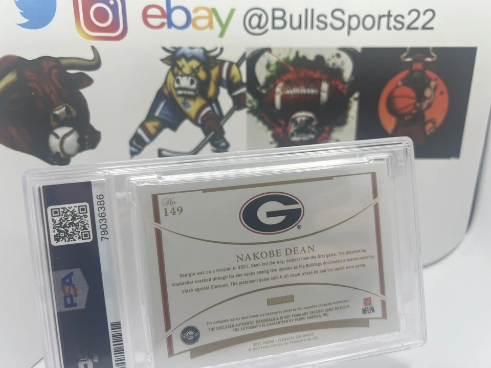 2022 Nakobe Dean Flawless Auto Patch #149 Eagles 🦅 Georgia Bulldogs PSA 8 /25 - Image 3 of 3