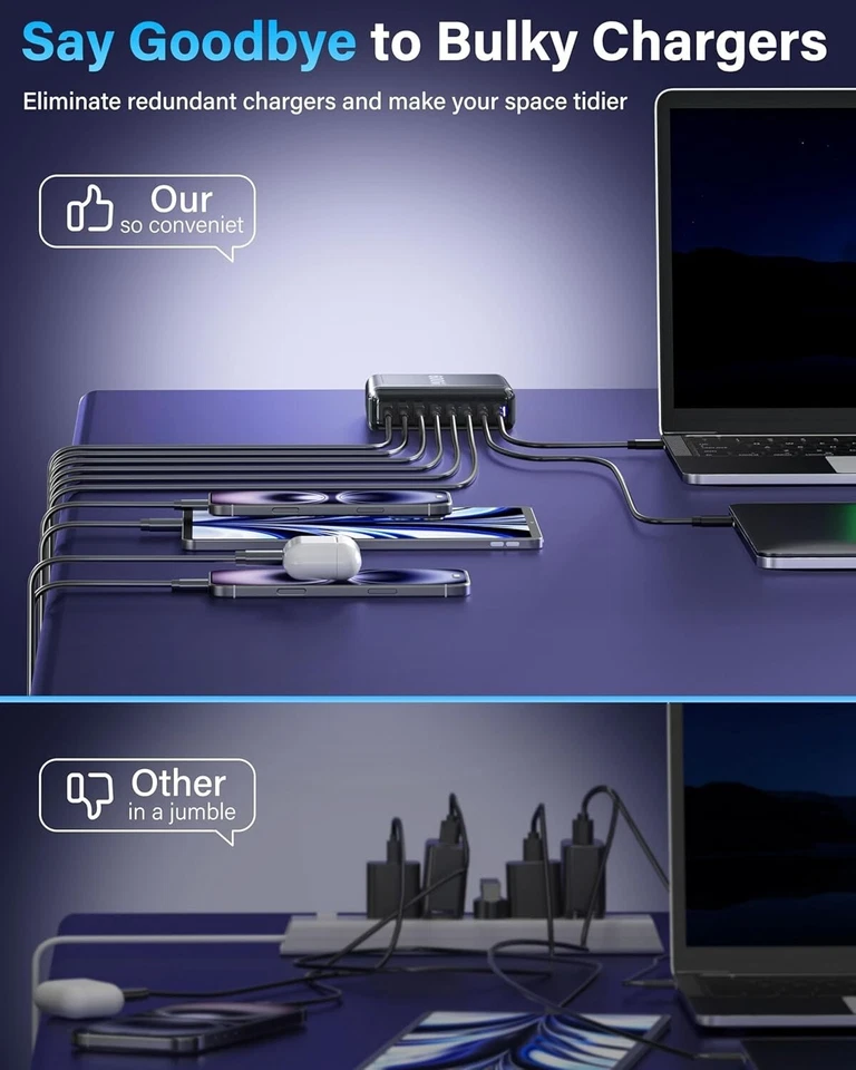 600W GaN 8 Port 140W/100W/30W USB A /Type C Fast Charging Charger Dock Station - image 4 of 4
