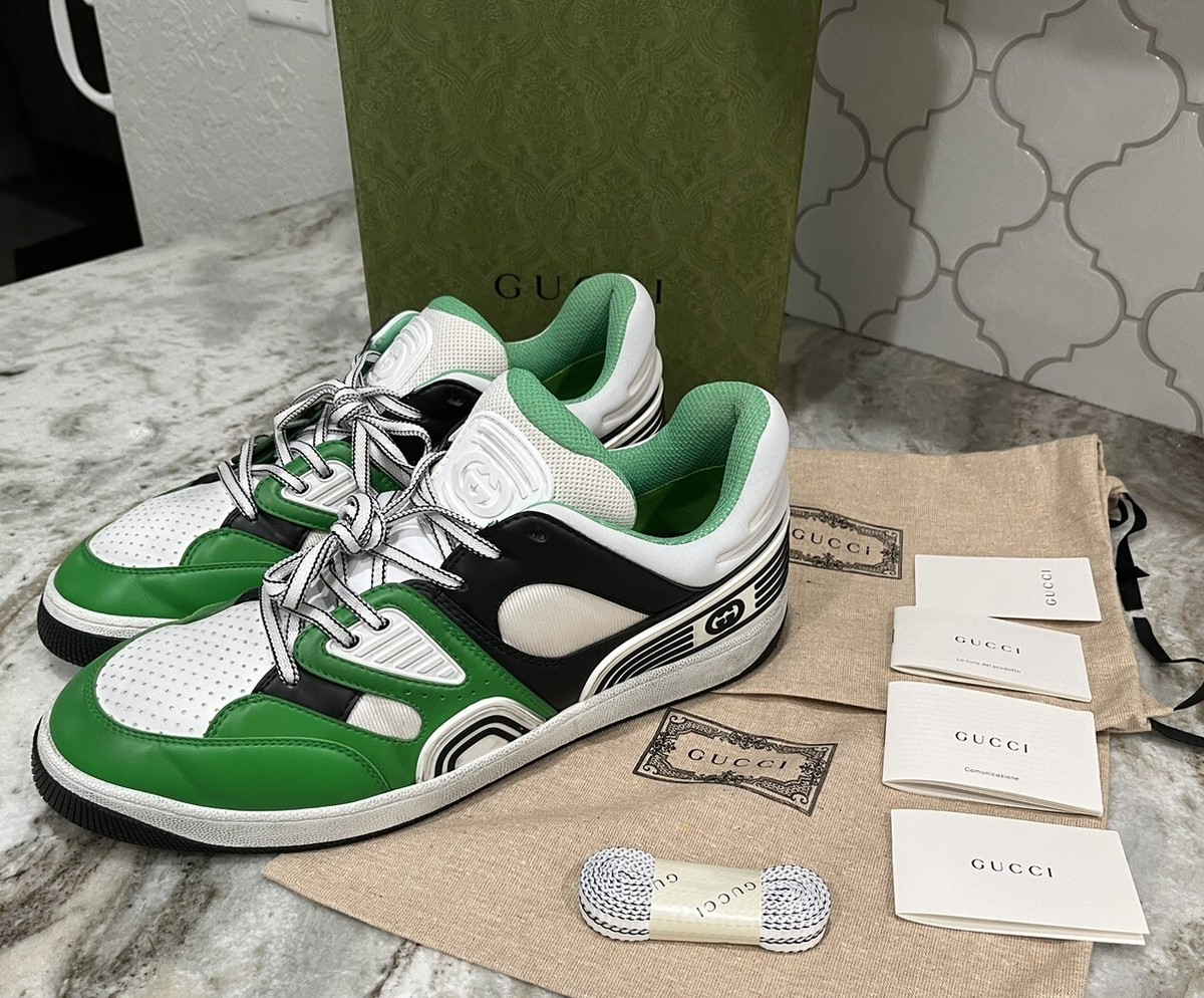 GUCCI Sneakers Men’s Size 13 Basket Style Low Top Shoes Green White DEMETRA  $950
