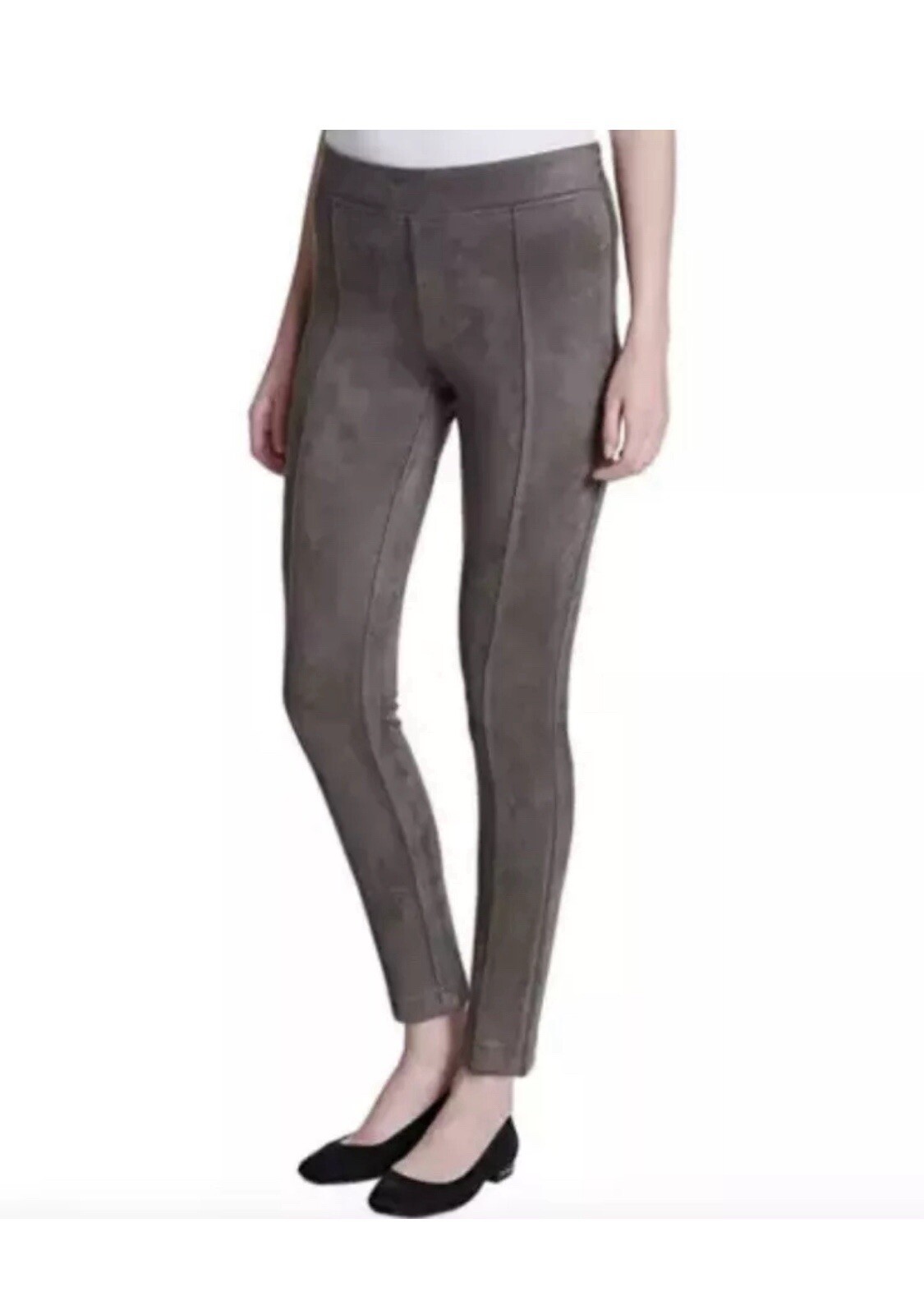 Andrew Marc Womens Faux Suede Pull On Pants High Waist Taupe Large Stretch NWT