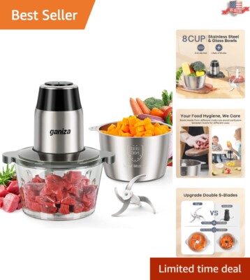 Multi-Purpose Food Processors - Meat Grinder, 2 Bowls, 450W Motor - 8 Cup