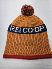 Vintage REI Beanie Blue Orange Graphic Unisex Pom Pom Winter Cap