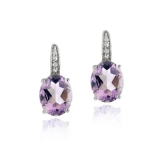 925 Silver Amethyst & Diamond Accent Oval Leverback Earrings