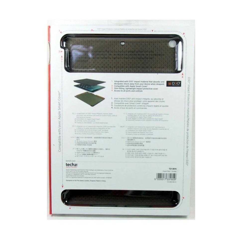 TECH21 CASE FOR IPAD AIR 1 REAR BACK COVER IMPACT MESH COVER SLIM SMOKE T21-3874 - Image 2 of 3