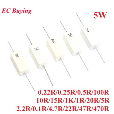 10pcs 5W Cement Resistors 0.1-1K Ohm 5% for Power Circuits
