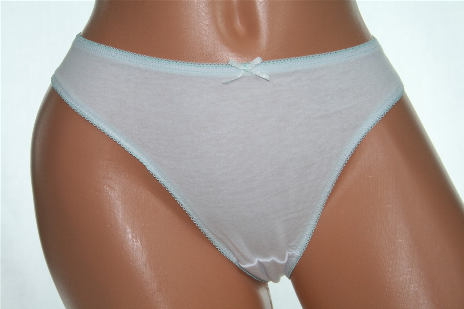 White Bikini Panty with Green Loops on Bands and Shiny Bow Size 14/16