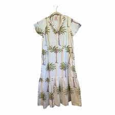 Victoria Dunn Palm Tree Maxi Dress Medium Buttons Pockets Beach Baca