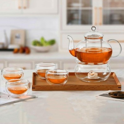 CnGlass 33.8oz Glass Teapot with Removable Infuser,Stovetop Safe Tea Kettle with