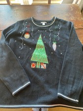 White Stag Black Knit Pullover Sweater XL Crew Neck Christmas Theme