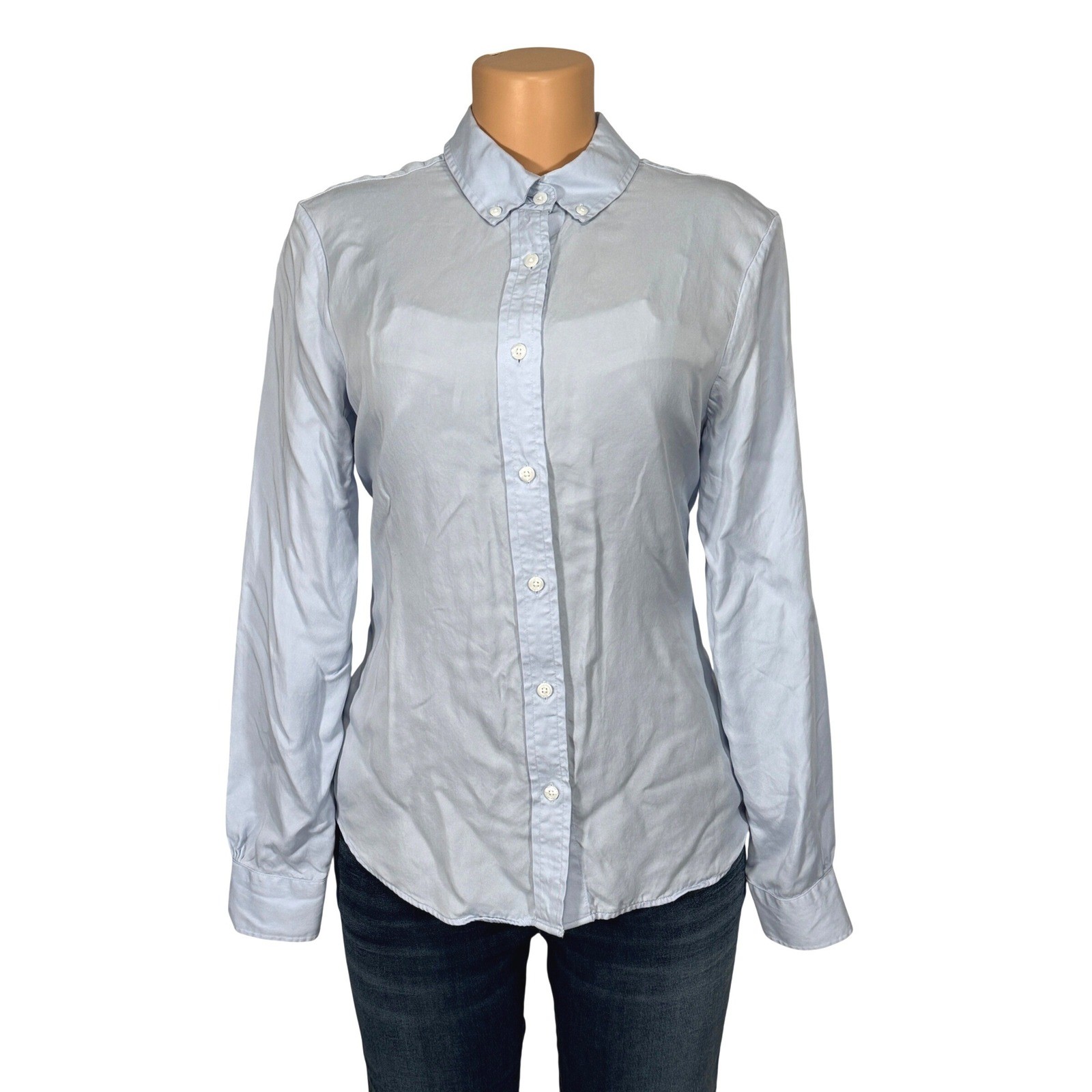 Brooks Brothers Womens Light Blue Cupro Viscose Button Down Shirt Size 10