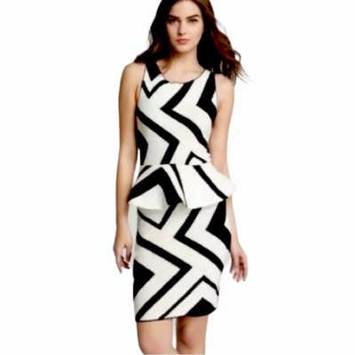 alice and olivia white peplum dress Alice + Olivia Women’s Size S Crochet Knit Pleated Peplum Dress Black White