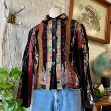 Vintage Coldwater Creek Boho Hippie Velvet Tapestry Jacket with Sequin Detail