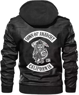 Sons of Anarchy Real Leather Black Hooded Highway Biker Motorcycle Bomber Jacket