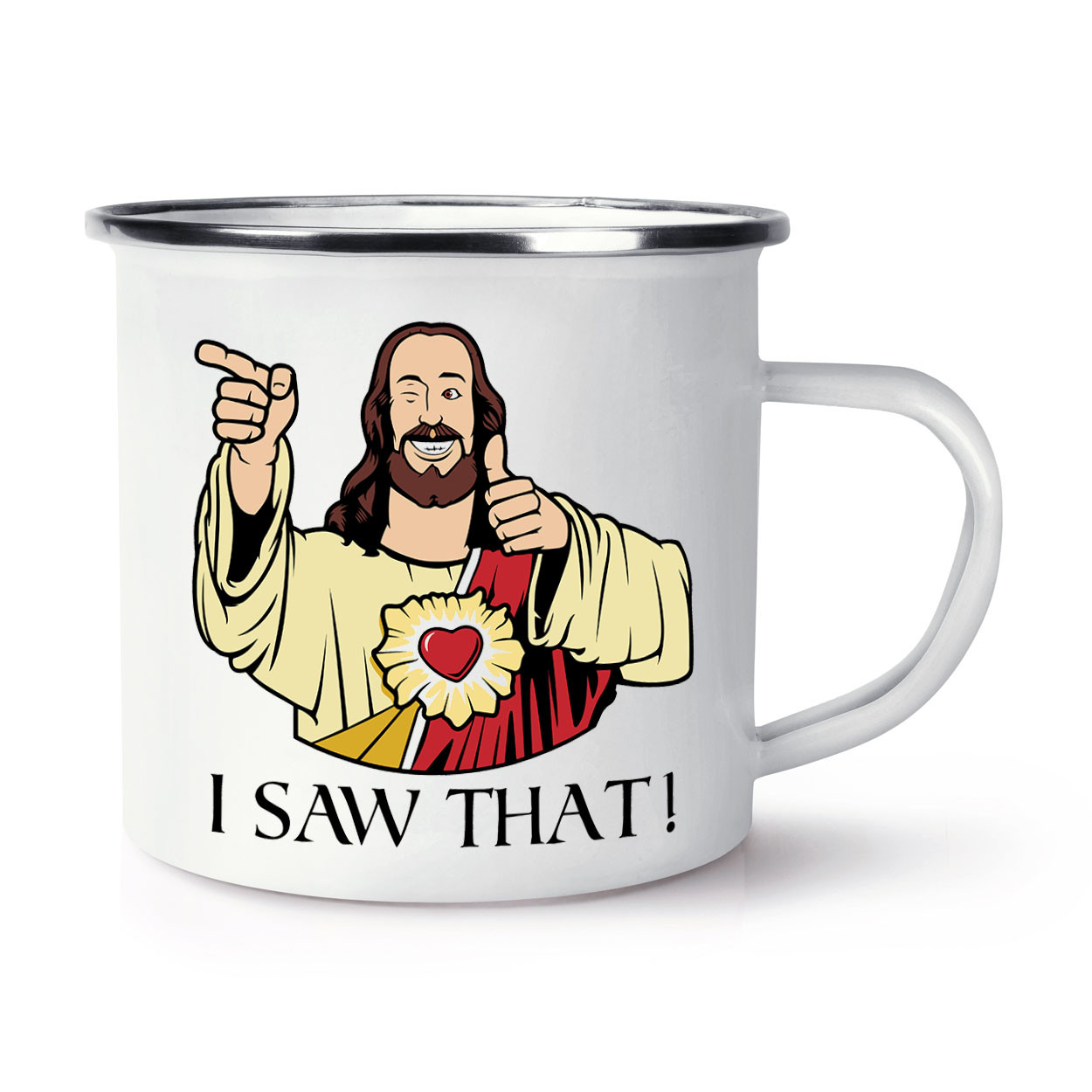 Jesus I Saw That Enamel Mug Cup Funny Joke Pun Gift Birthday Christian Bible