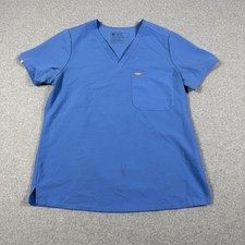 FIGS Technical Collection Womens Scrub Top Blue V-Neck Chest Pocket Size Medium