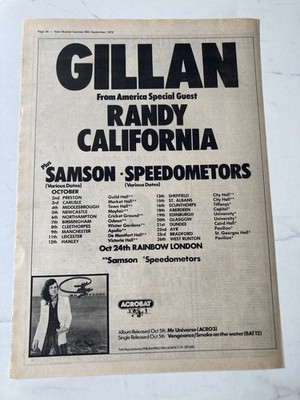 GILLAN UK TOUR RAINBOW GIG  11'' x 16'' FULL PAGE MAGAZINE ADVERT POSTER 1979
