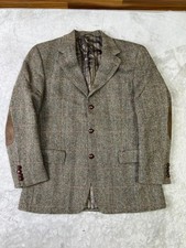 Vintage 1990s Harris Tweed Blazer Windowpane Elbow Patch Wool Jacket Mens 50 R40