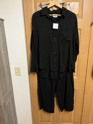 American Eagle Textured 2 Piece Lounge Set Oversized Shirt Wide Leg Pants M NWT