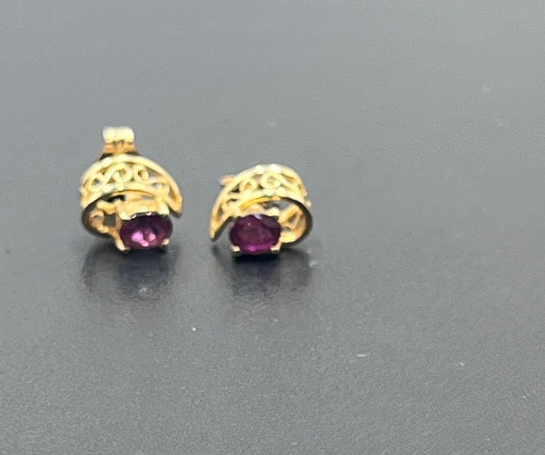 14k Solid Yellow Gold Genuine Oval Ruby Filigree … - image 6