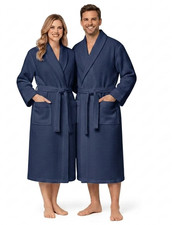 Unisex Waffle Bath Robe 100% Cotton Hotel Spa Dressing Gown Bathrobe Nightwear