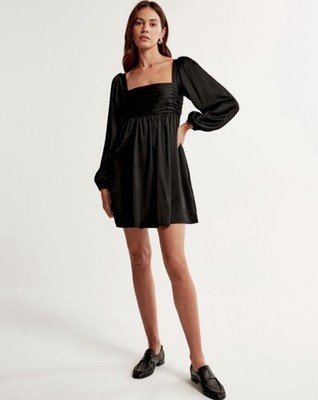 emerson satin long sleeve mini dress Abercrombie Emerson Satin Mini Dress Womens Black Medium Puff Sleeve NWT