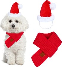 Christmas Dog Santa Hat and Scarf, Outfit Adjustable Small, Red