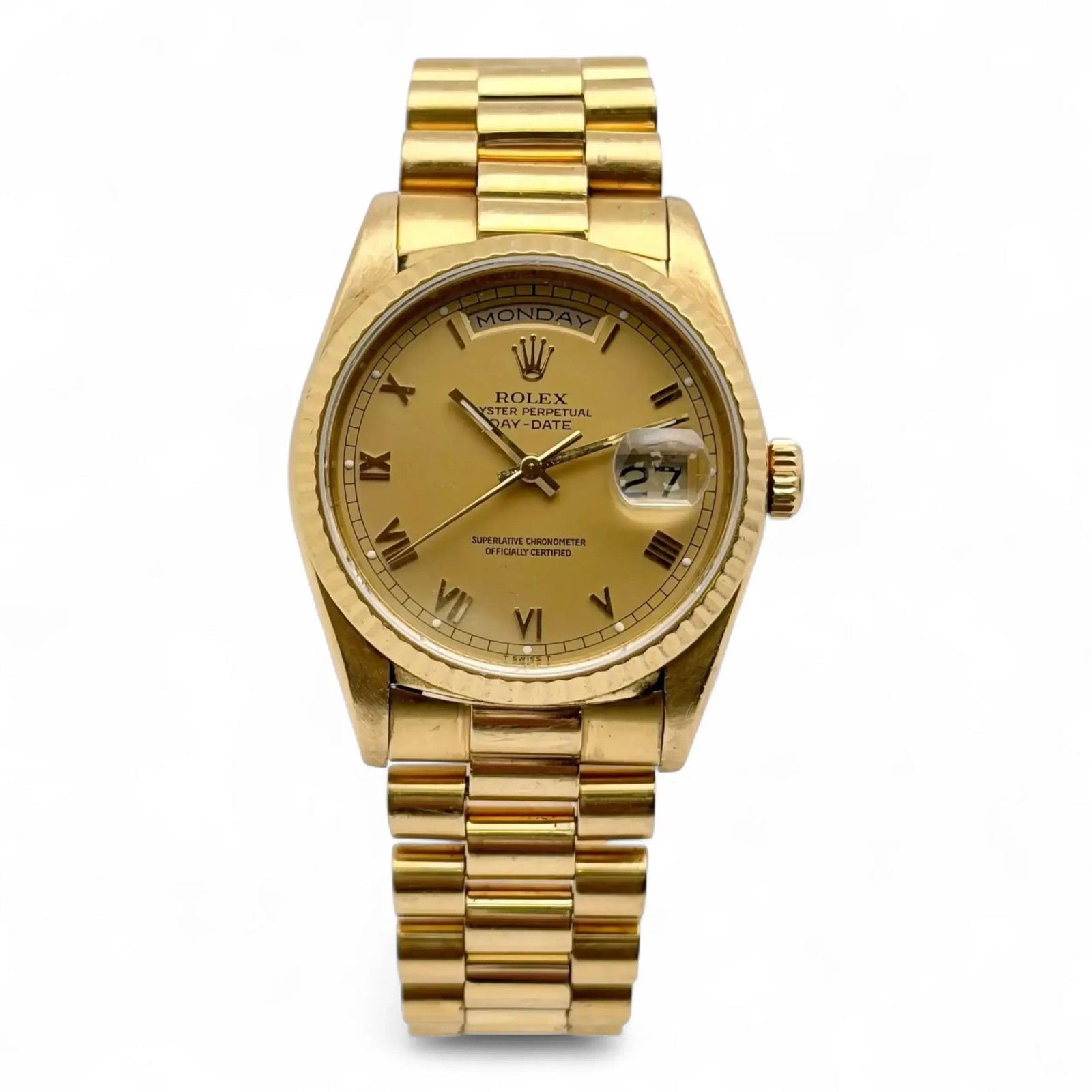 Rolex President Day-Date 36mm 18K Gold Roman Flay Champagne Dial Watch 18238