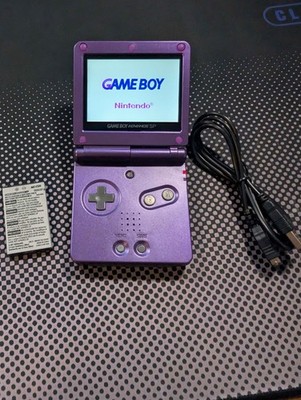 Game Boy Advanced SP - Purple w/ ISP Screen Upgrade + USB Charger