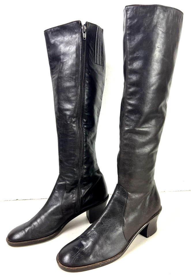 DKNY Donna Karan Knee Hi Boots Brown Block Heel Zipper Closure Womens 9B ITALY - Image 2 of 4