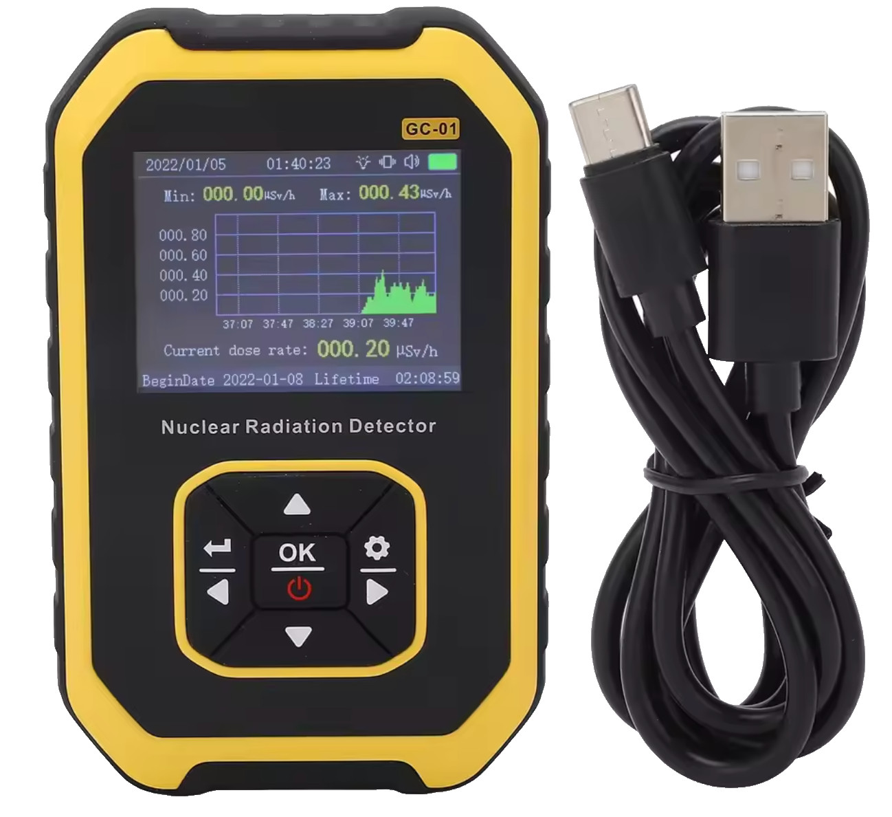 Compteur Geiger électronique avec tube de détection pour les rayons bêta et gamma